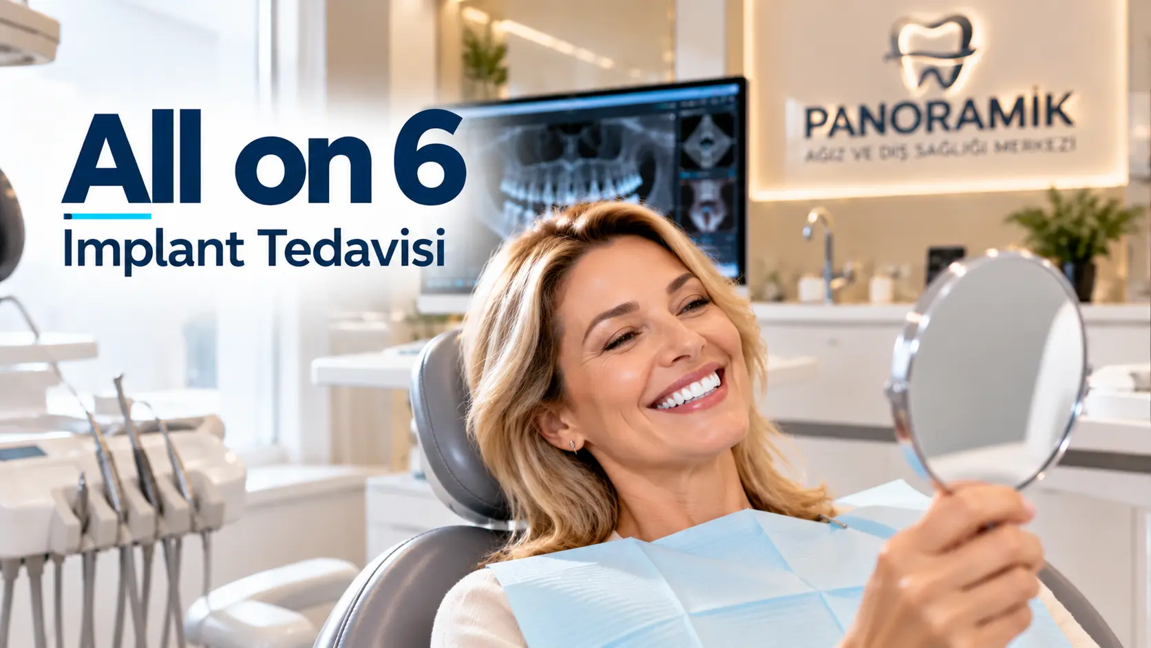 Antalya All on 6 implant tedavisi sonrası gülümseyen hasta